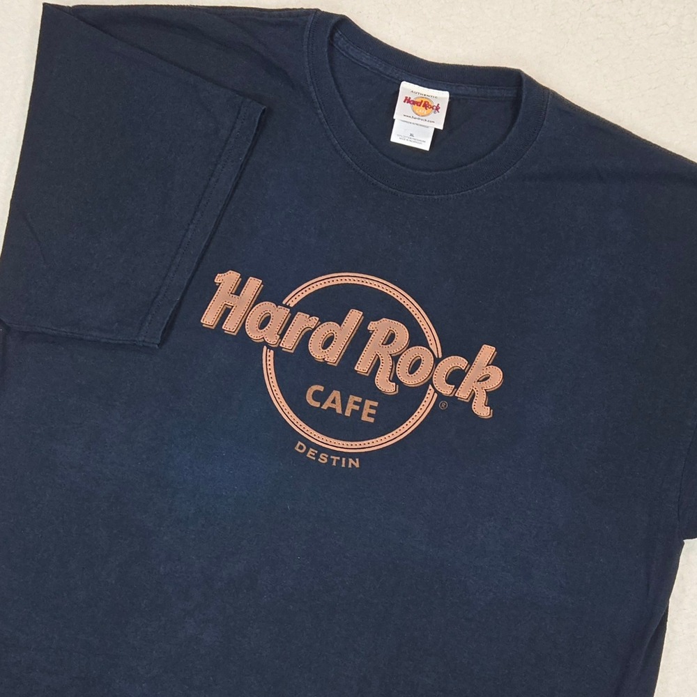 Hard Rock Cafe T-Shirt Mens XL Navy Blue Destin Florida Graphic Tee Puffy Print